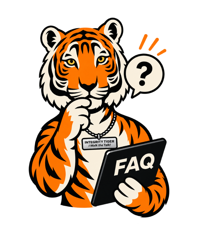 Illustration of the Integrity Tiger, ready to answer your questions